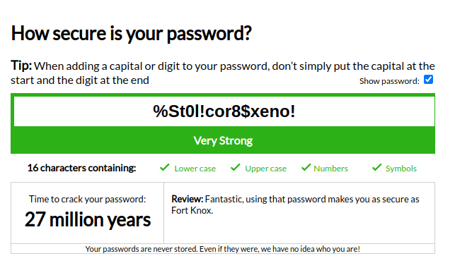 hasil pengukuran kekuatan password menurut